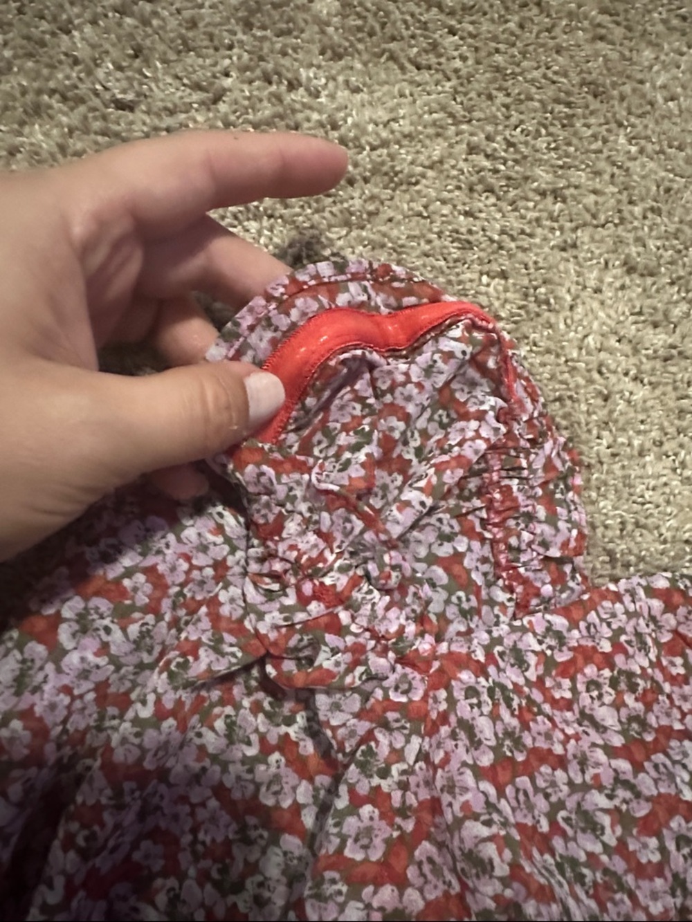 Red Floral Ruffle Crop Top - Picture 4 of 7